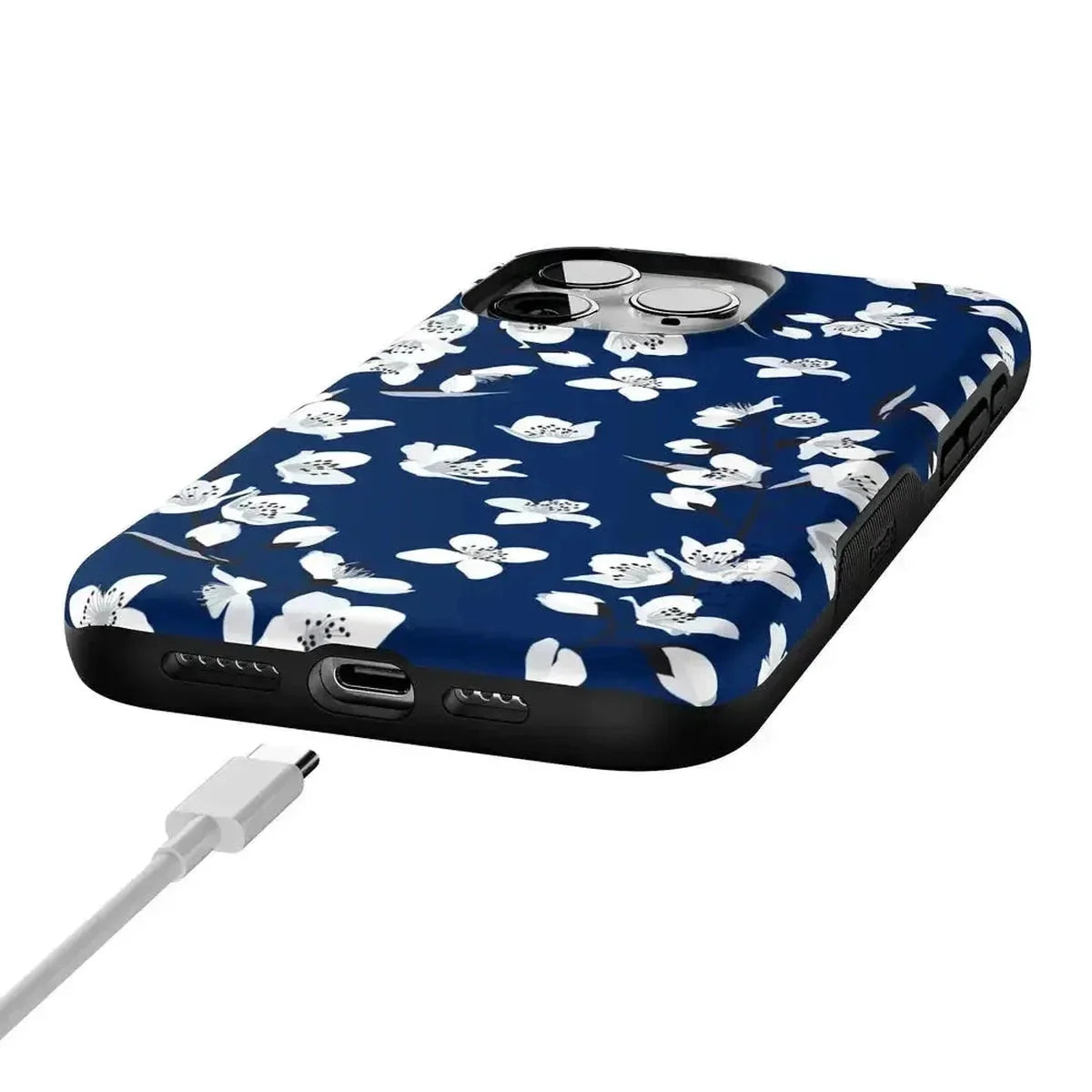 Floral Forest | Navy Cherry Blossom Floral Case iPhone Case get.casely