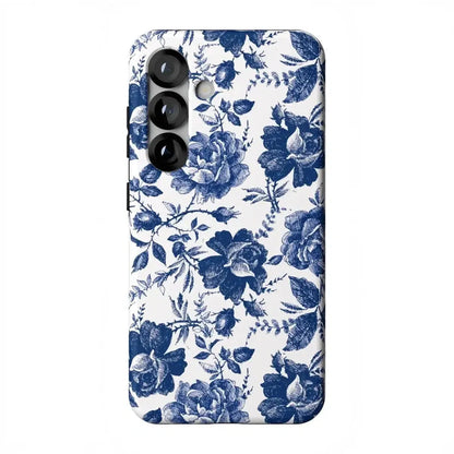 Rose to Fame | Blue & White Rose Floral Samsung Case Samsung Case Casetry Essential + MagSafe® Galaxy S25